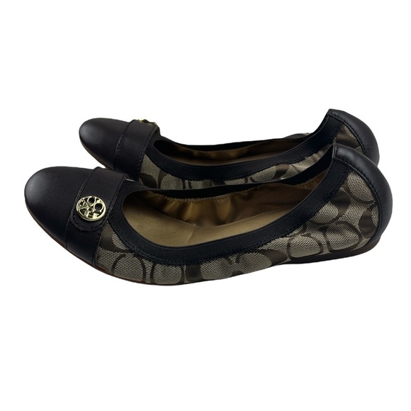 Coach Chelsey Chestnut Khaki Ballet Flats Gold Hardware Matte Calf Leather  8M - Picture 1 of 8
